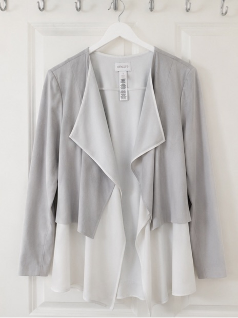 Chico’s Gray Faux Suede Waterfall Jacket Cardigan Size 1 Medium